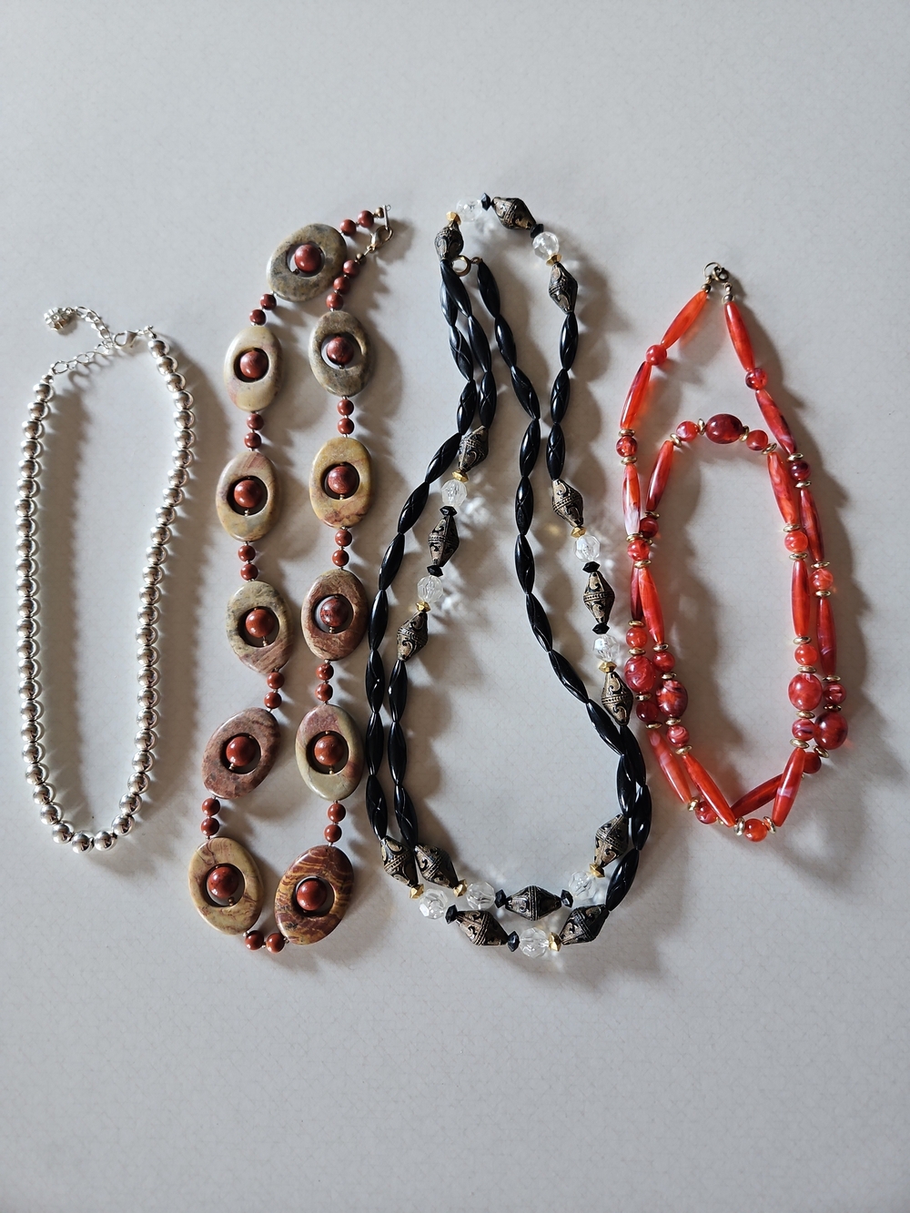 Assorted Women's Beaded Necklaces - Red, Black, Silver, Brown
